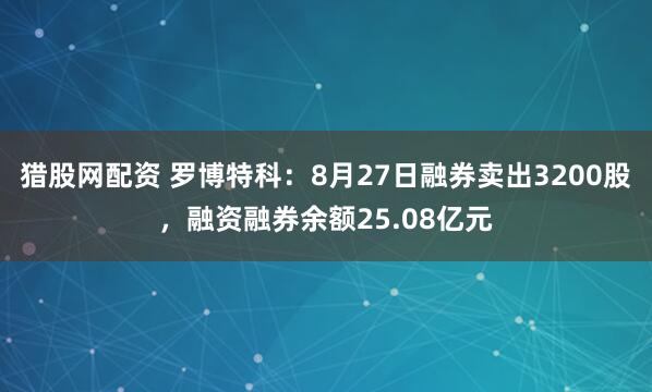 猎股网配资 罗博特科：8月27日融券卖出3200股，融资融券余额25.08亿元